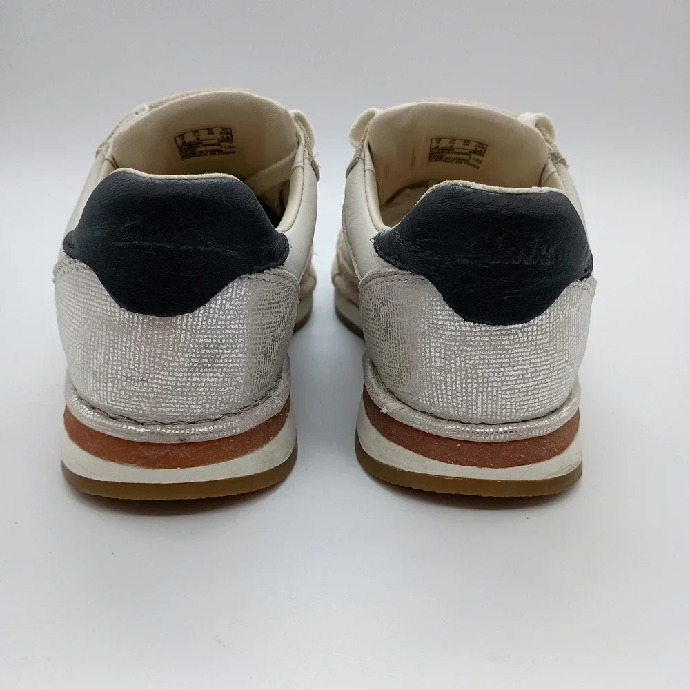 Clarks CraftRun Lace White Leather Suede Metallic‎ Sneakers Womens 7.5